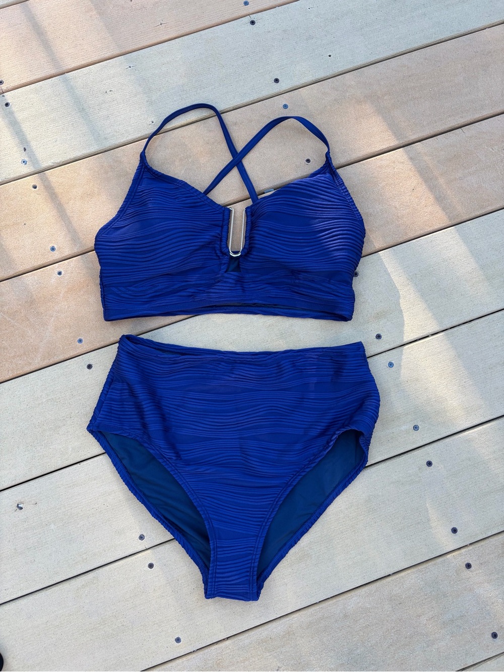Classic High-Waist Bikini Set in Deep Blue
